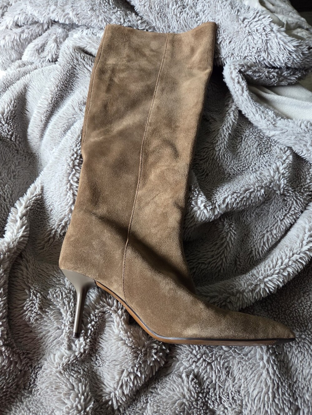 NEW ZARA Khaki Suede Knee-High Boots 38